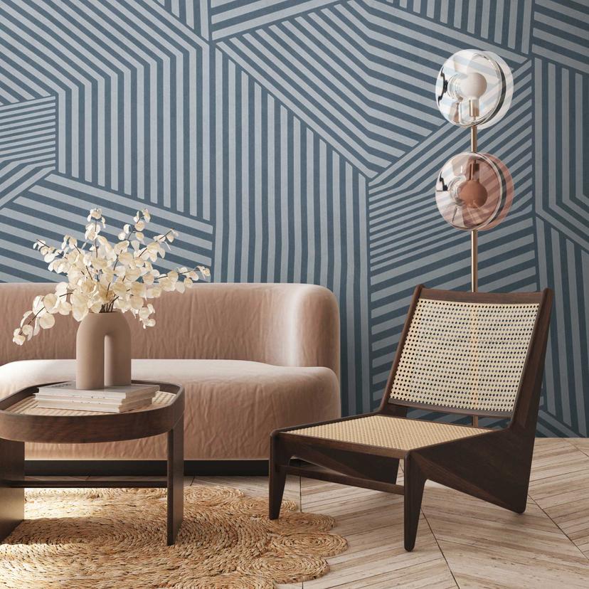 3D Geometric Blue Grey - non-woven tapet med stribemønster til stue og kontor