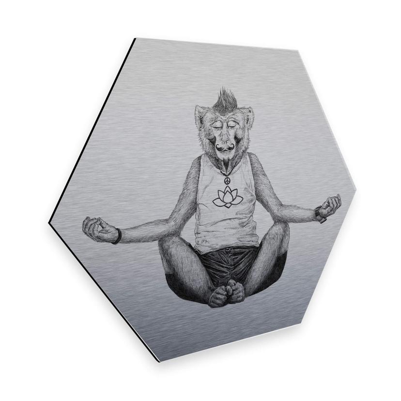 Hexagon - Alu-Dibond zilver effect Kools - Monkey Yoga