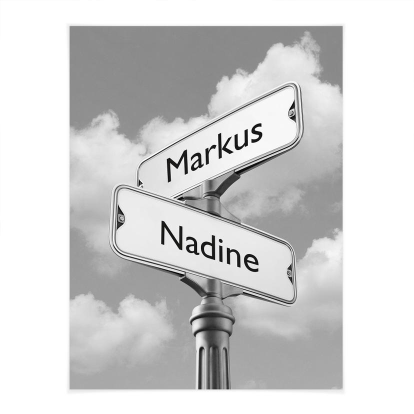 Poster con testo personalizzato - cartello stradale in bianco e nero