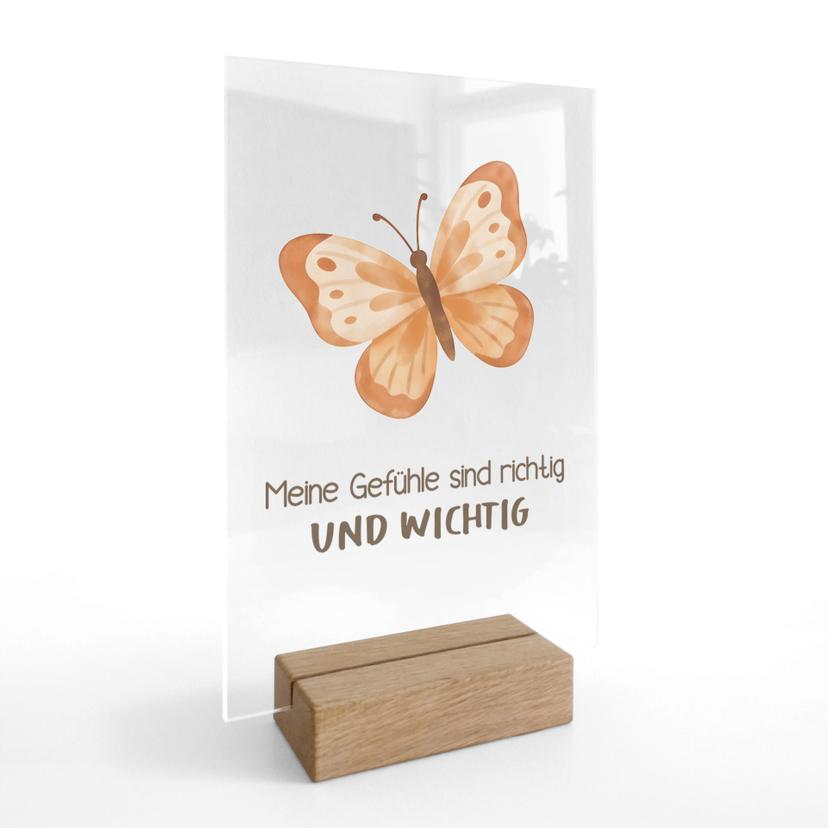 Tischaufsteller mit Schmetterling - kindgerechte Bestärkung 'Meine Gefühle sind richtig und wichtig'