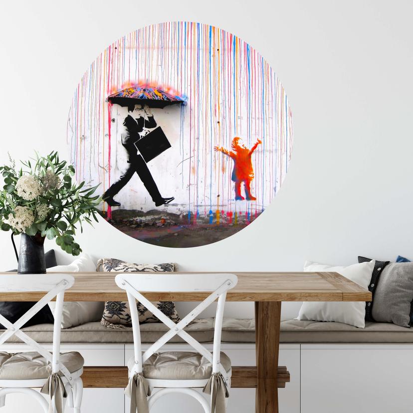 Wallsticker Banksy - Farvet regn - Rund