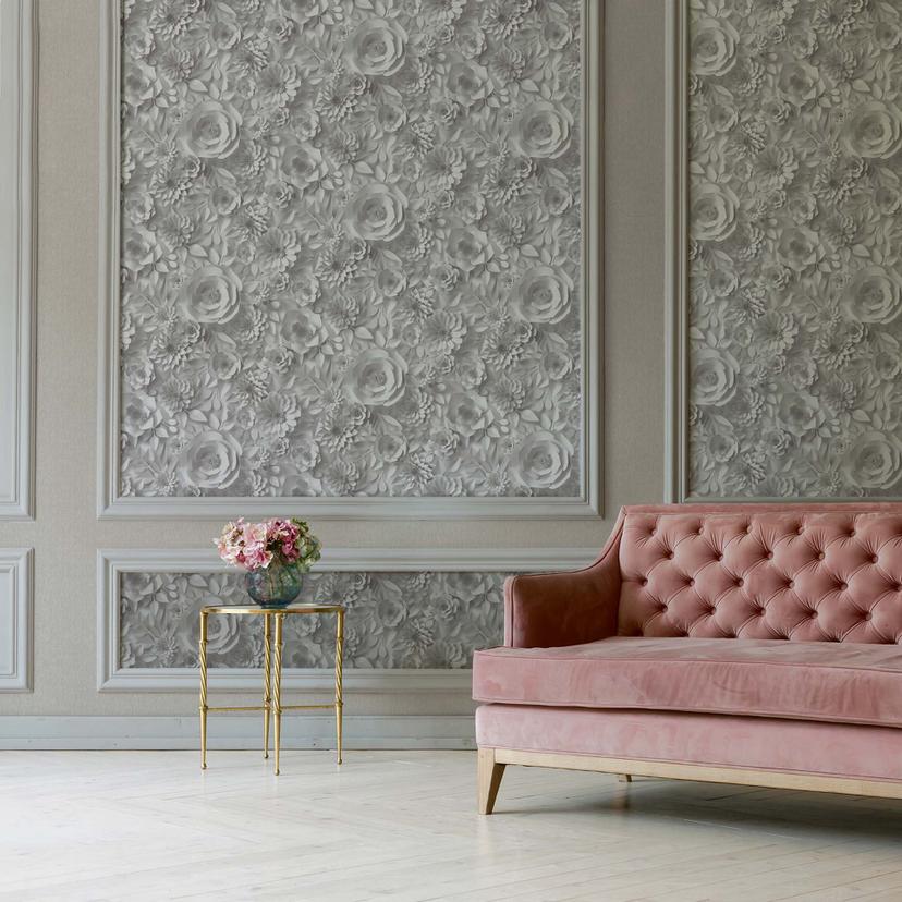 A.S. Creation blomstret tapet i grå og hvidt non-woven tapet moderne stil i 3D