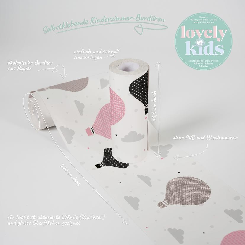 A.S. Création Lovely Kids Frise autocollante enfant - Rosé, Gris