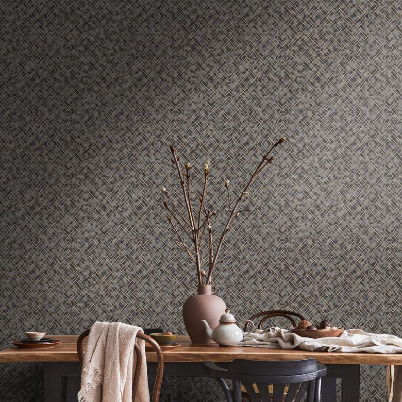 design behang zwart goud - moderne grafische vliesbehang glanzend patroon behang