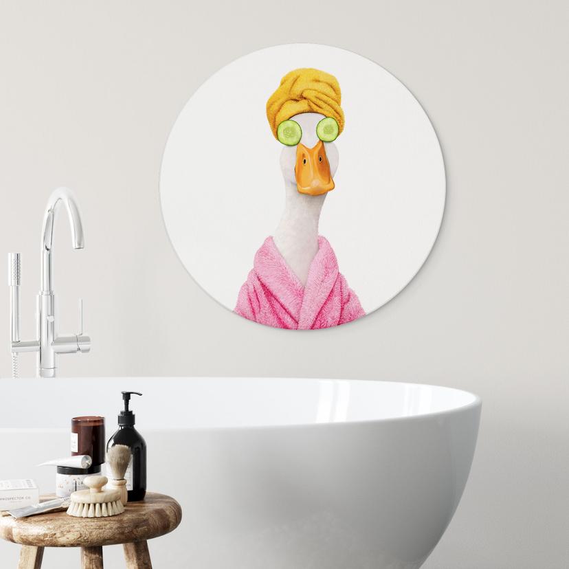 Wanddecoratie Grappige Wellness Eend met Komkommermasker Rond - Korenkova
