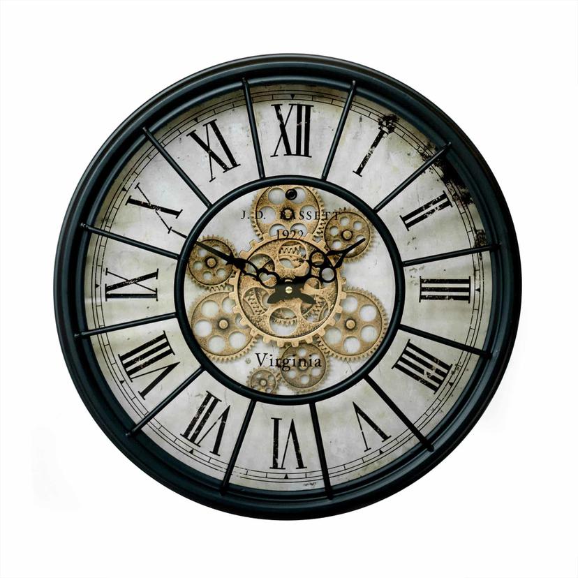Vintage Metall Wanduhr mit bewegenden Zahnrädern r