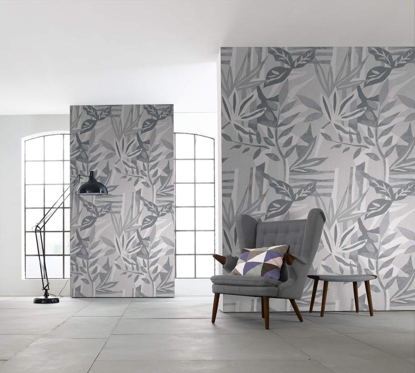 Papier peint feuille, graphique blanc 2.70 x 1.06 m