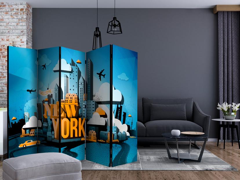 Schermo divisorio - Benvenuti a New York , 5 pezzi - 225x172 cm