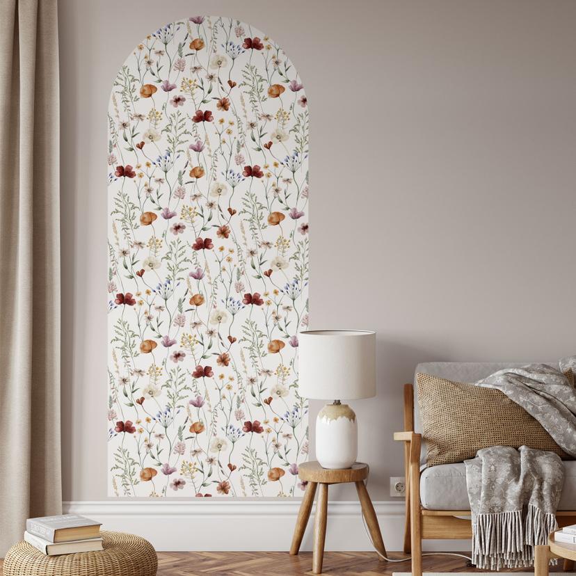 Adesivo murale pannello a parete arco rotondo fiori di campo colorati - UN Design - stretto