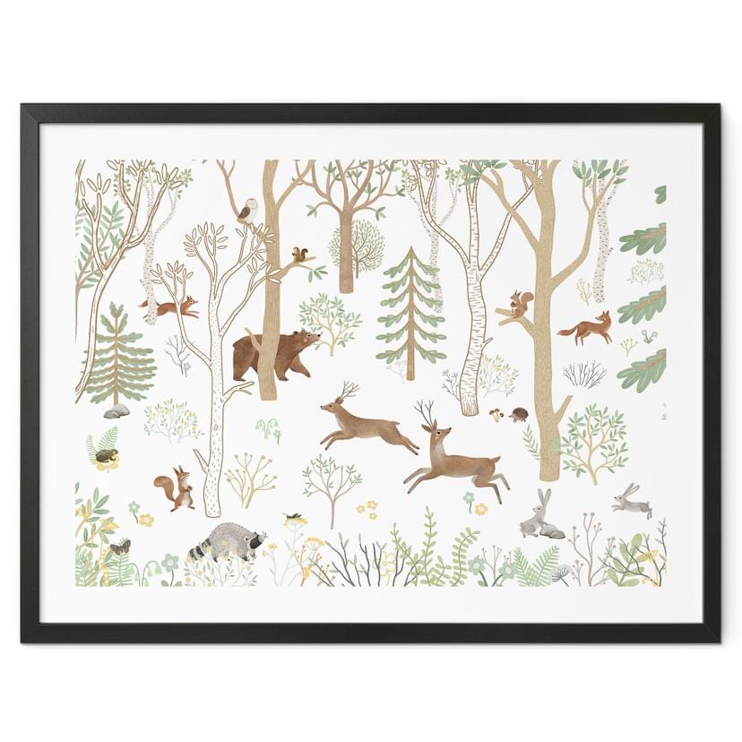Poster Vrolijk Bosleven met Dieren - Oliver Robins