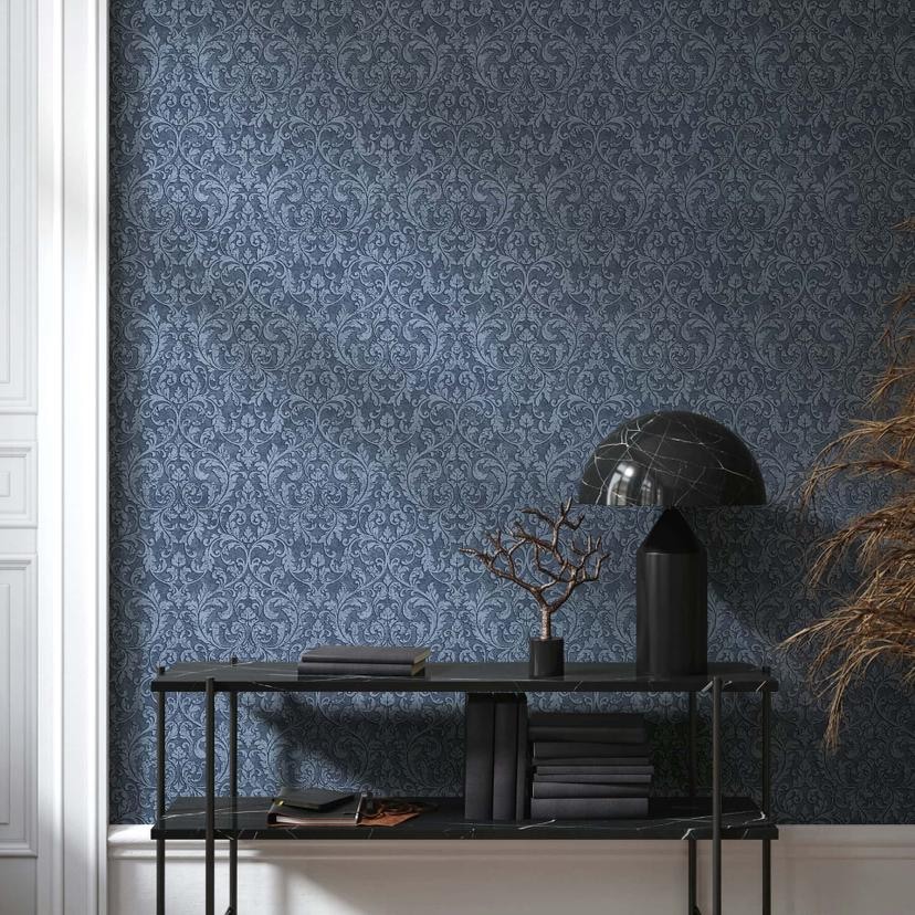Ikke-vævet tapet Ornamental Ornamental Classic mat i blå