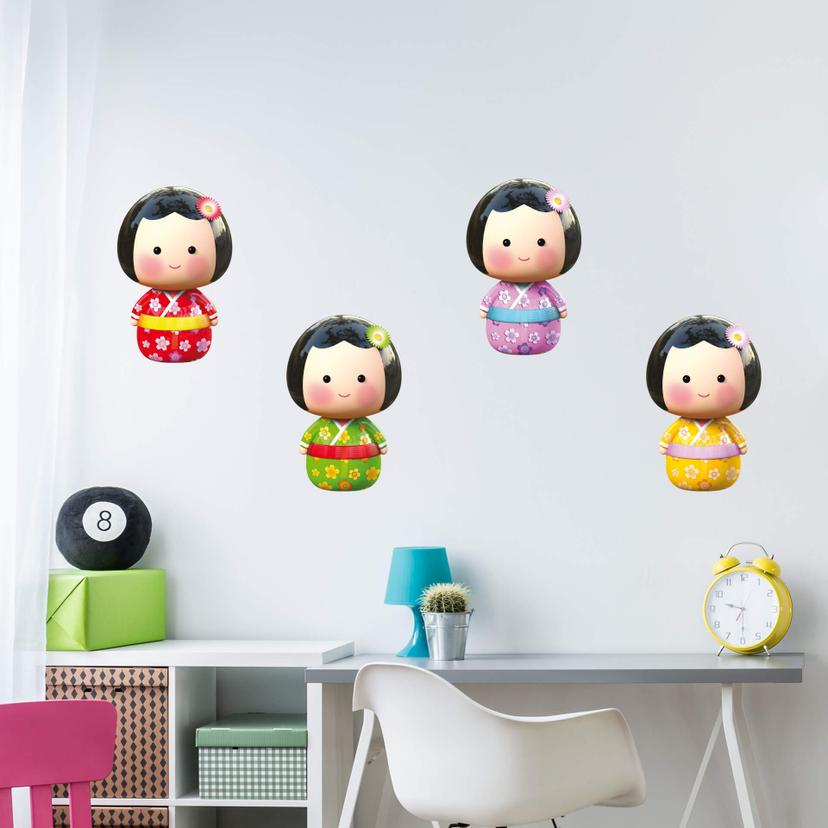 Muursticker Michel Agullo - Kokeshi Figuren Set 02