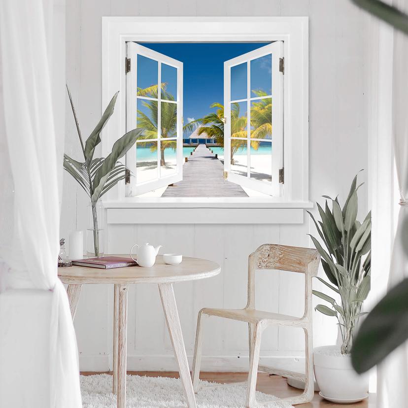 3D Wallsticker vindue firkantet - Vejen til paradis