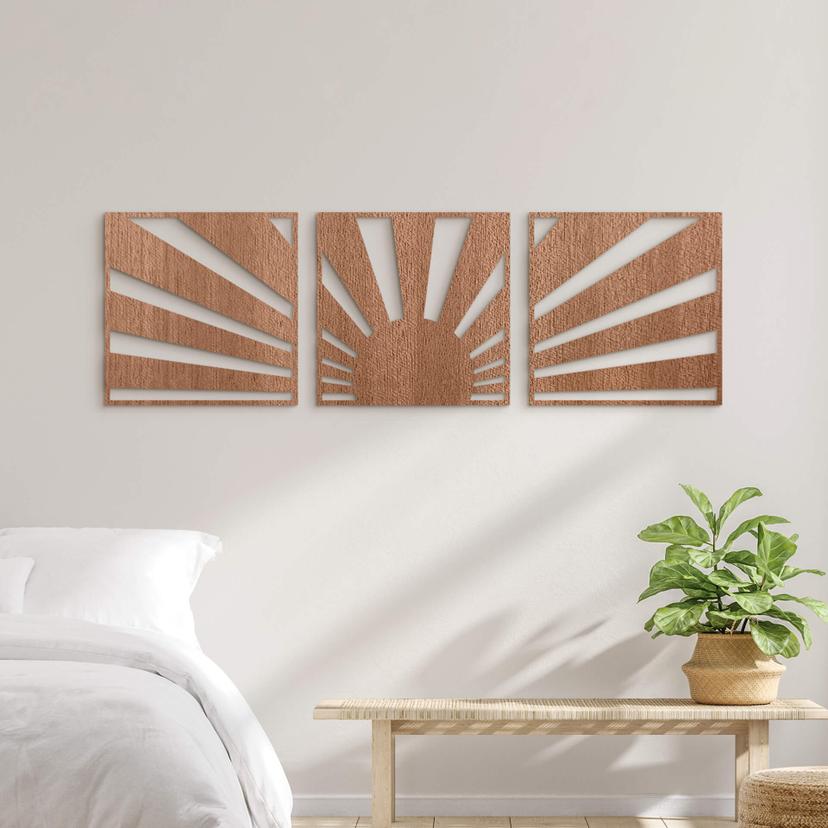 Decoración en madera puesta de sol Boho (3 piezas) - Caoba