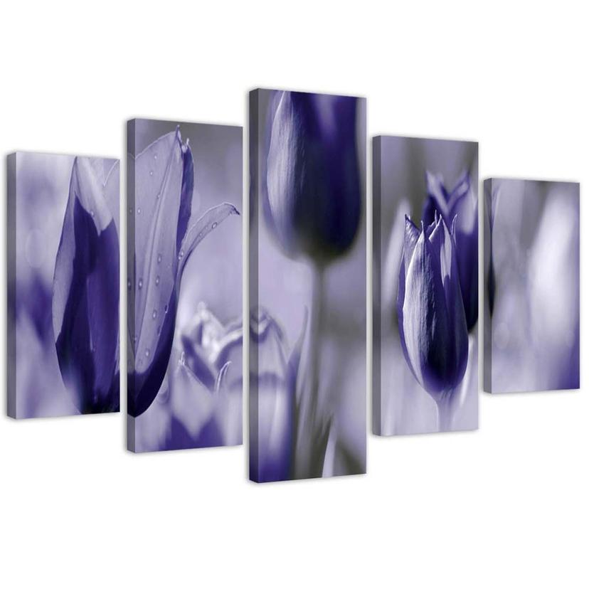 Impression sur toile en 5 parties, Fleur de tulipe violette