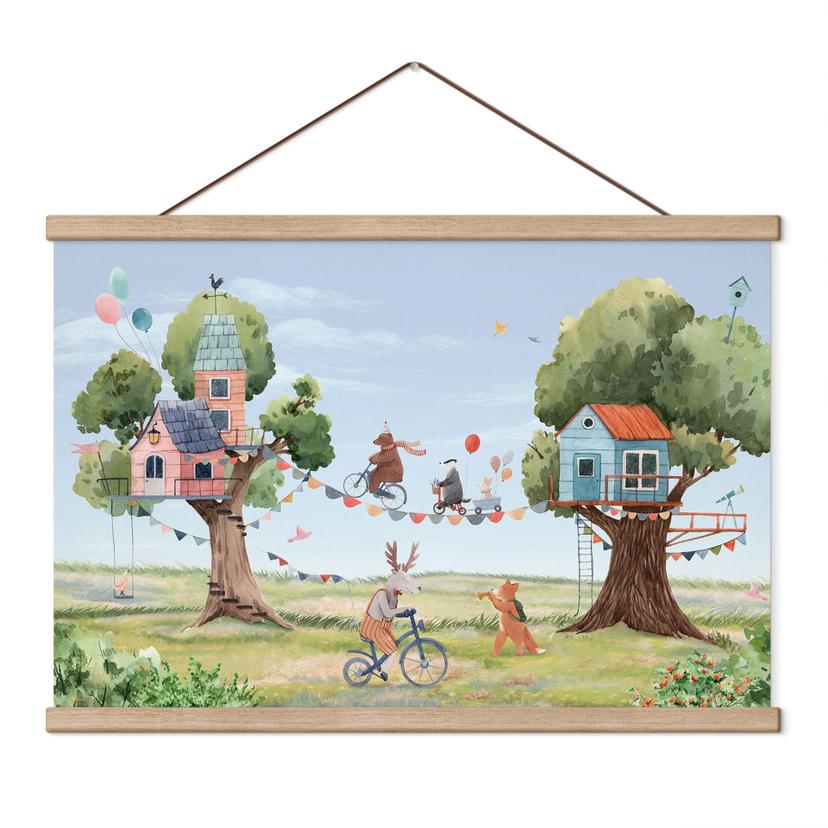 Kinderkamer Textielposter Boomhuisfeest - Oliver Robins