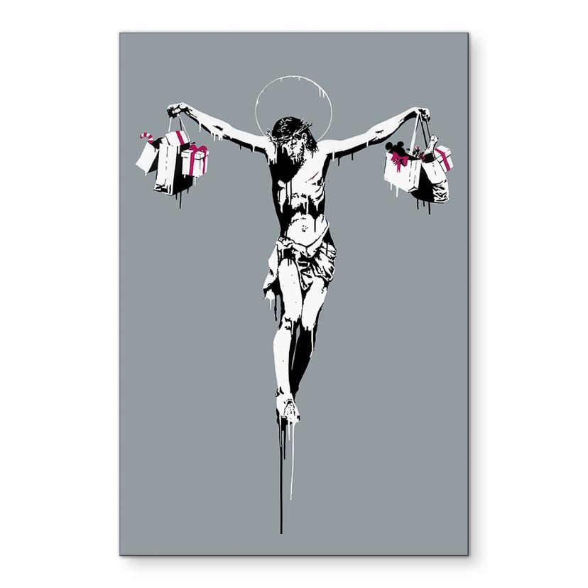 Billede Banksy - Jesus Kristus med indkøbsposer – print på aluminium (Alu-Dibond)