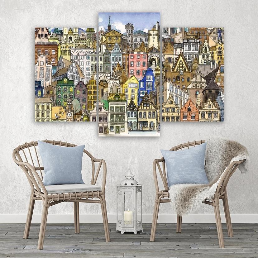 Stampa su tela 3 pezzi, Città felice