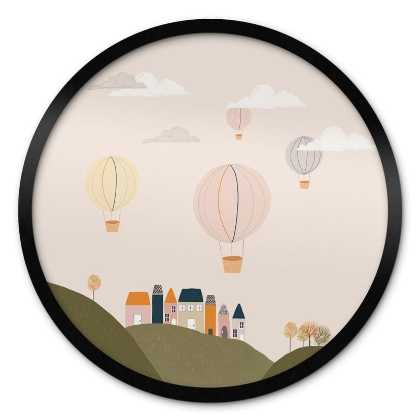 Póster Globos aerostáticos de colores en el cielo - Lisboa - Redondo