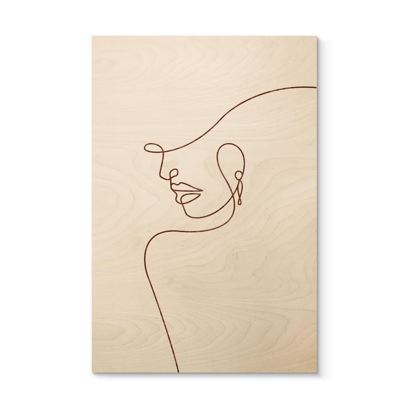 Billede af træ Delikate konturer af en kvinde - Line Art - Tunaboylu