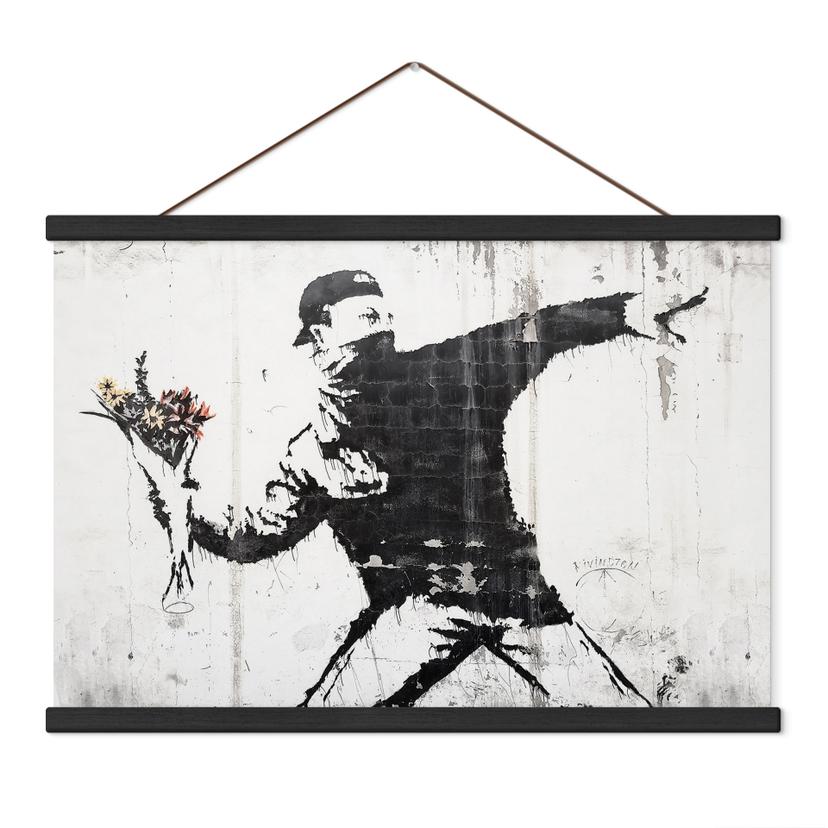 Textielposter - De Bloemenwerper - Alu-Dibond Rond - Banksy