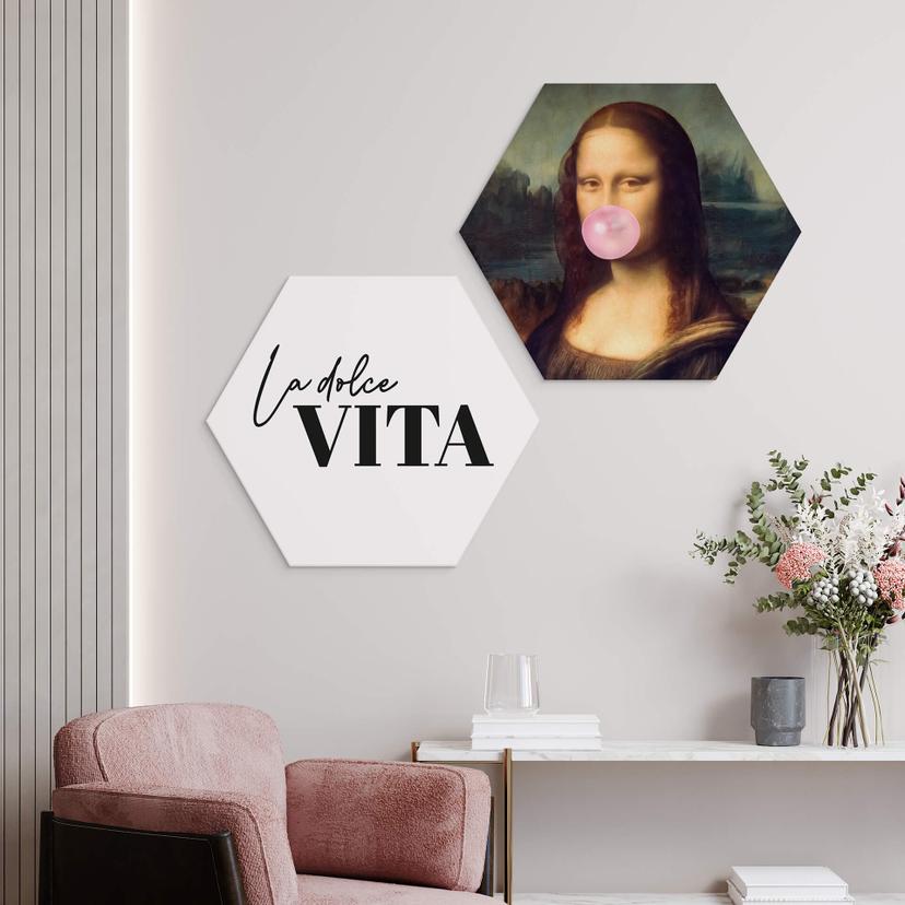 Esagono Alu-Dibond Mona Lisa con gomma da masticare