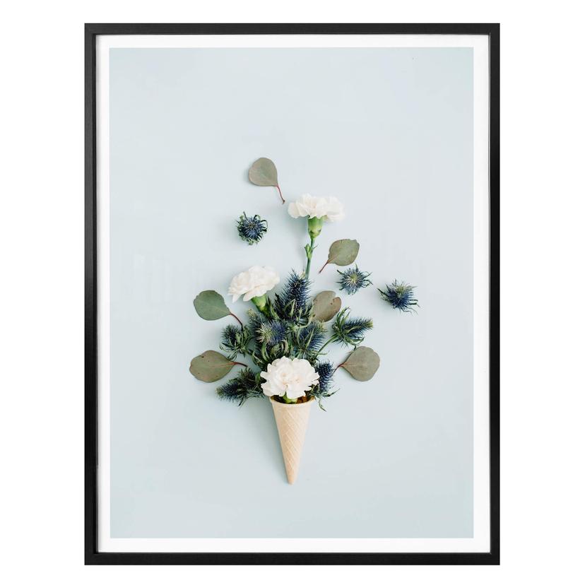 Poster Fleurs dans un cornet de glace - bleu