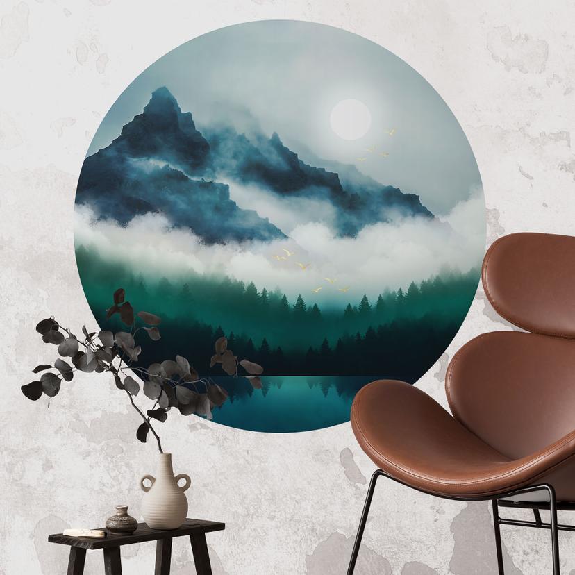 Wallsticker Tåget landskab om natten - SpaceFrog Designs - Round