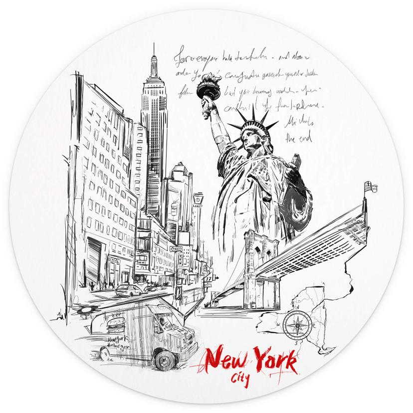 Fototapet New York - Svartvitt - Rund - Älska din stad - non-woven tapet/självhäftande non-woven tap