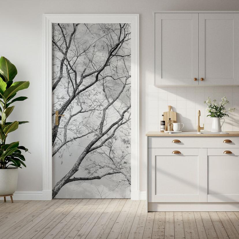 Vinilo para puertas copas de árboles en el cielo - Decoración autoadhesiva para puertas