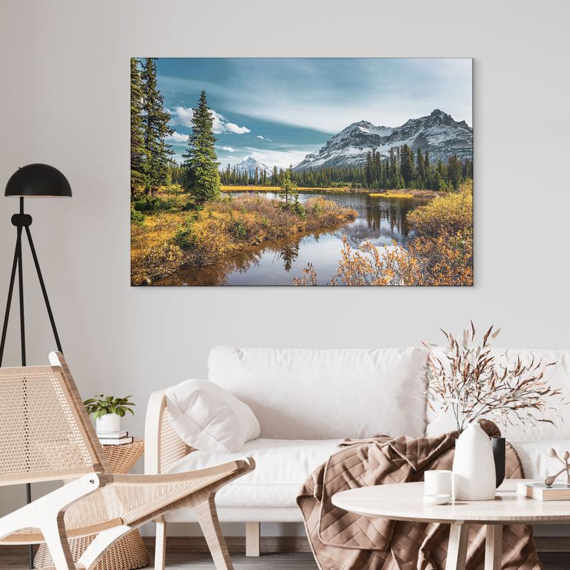 Wandbild Berg-Idylle am zauberhaften Kiefernwald - Alu-Dibond