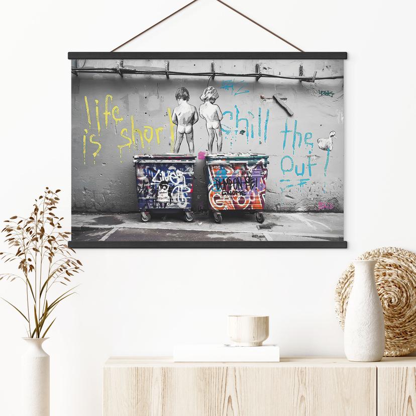 Obraz tkaniny - Życie jest krótkie - Banksy