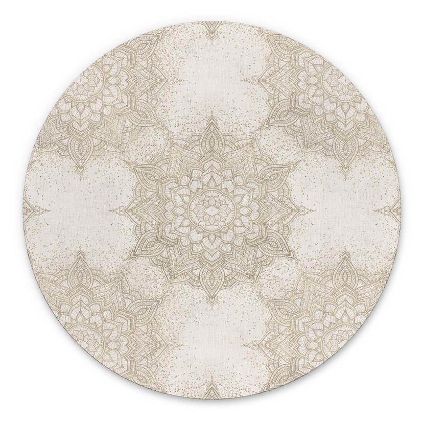 Billede Elegant mandala i sandguld - Bloomery Decor - rund – print på aluminium (Alu-Dibond)