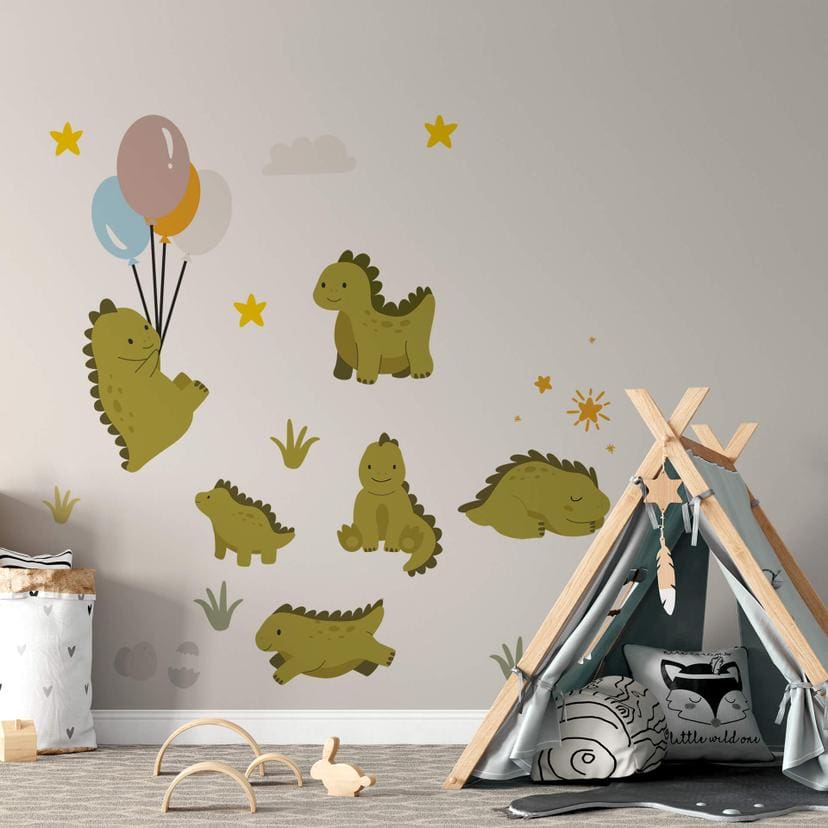 Muursticker Friendly Dino's