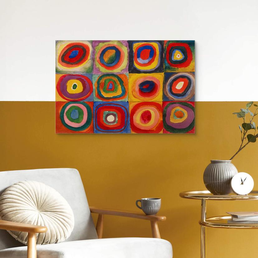 Stampa su legno Kandinsky - Studio dei colori quadrati e anelli concentrici