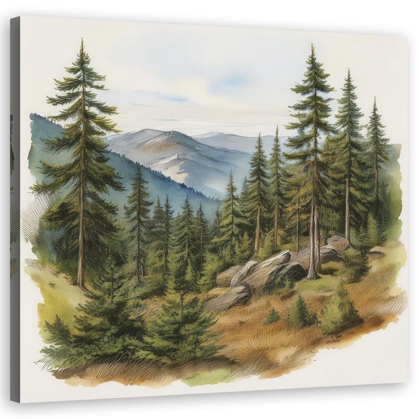 Leinwandbild Landschaft Berge Wald