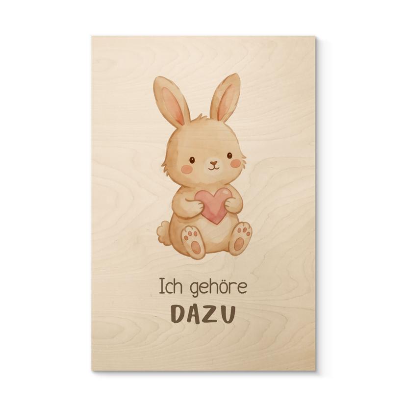 Holzbild mit Hase und Herz - Glaubenssatz 'Ich gehöre dazu' fürs Kinderzimmer