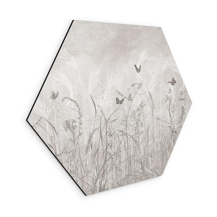 Wanddecoratie wilde bloemenweide met vlinders in Scandinavisch design - Ms Tiff - Alu-Dibond