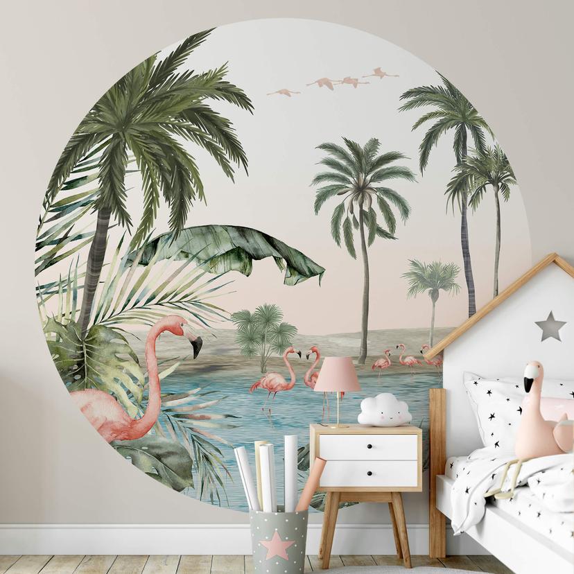 Fototapet - Rundt Kikki Belle - Flamingo Oasis - vliesetapet/selvklæbende non-woven tapet