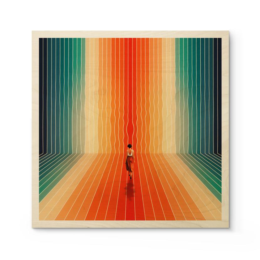 Cuadro de madera de una mujer delante de un fondo de arco iris - Taudalpoi - Cuadrado