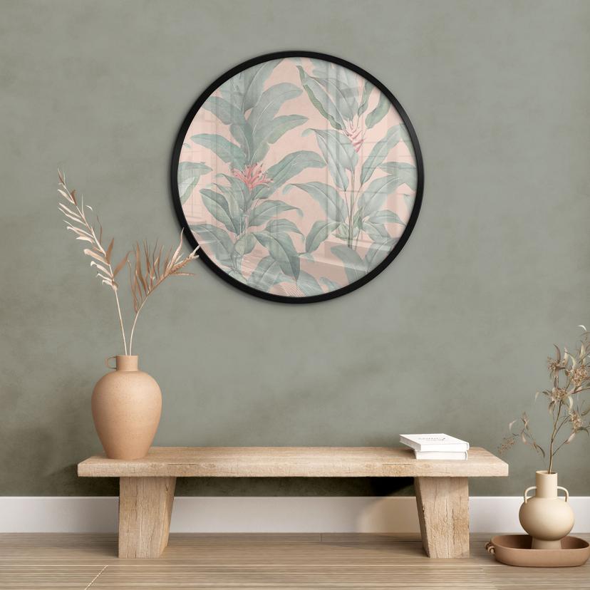 Póster Planta Selva Urbana Hojas Tropicales Rosa - Decoración Floral - Redondo