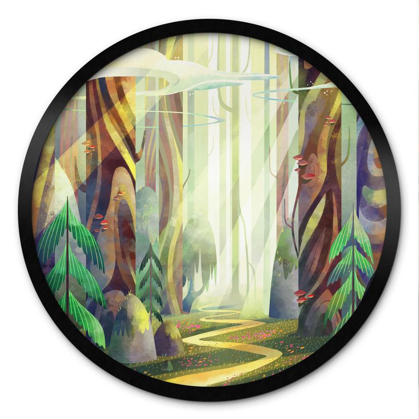 Plakat Fortryllet skov i lyset - DigitalArtsi - Round
