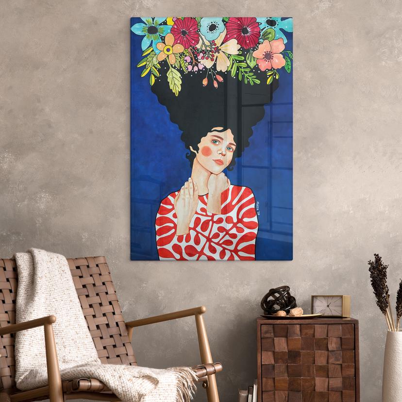 Stampa su vetro Donna con fiori tra i capelli - Hülya