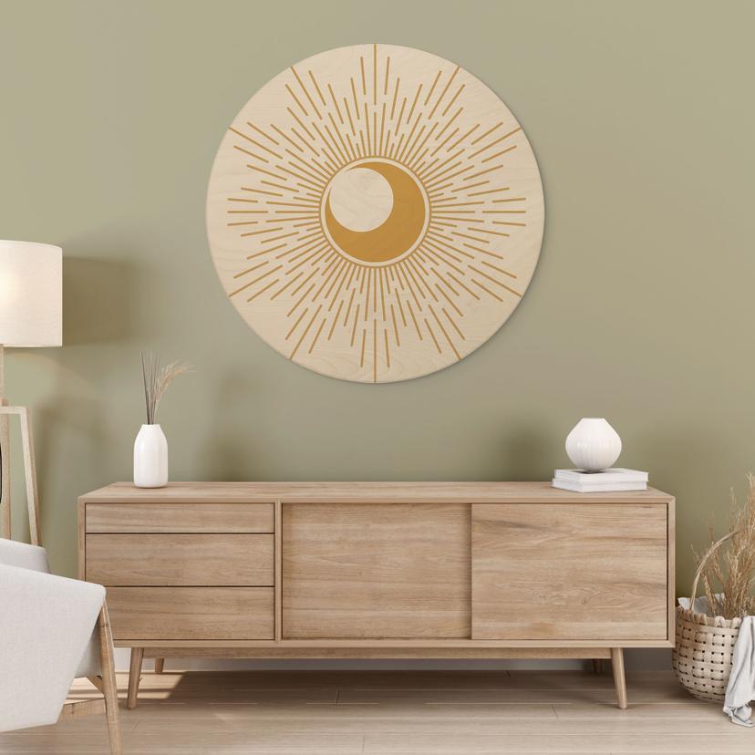 Stampa su legno Raggi di sole dorati - KsanaKalpa - Rotondo