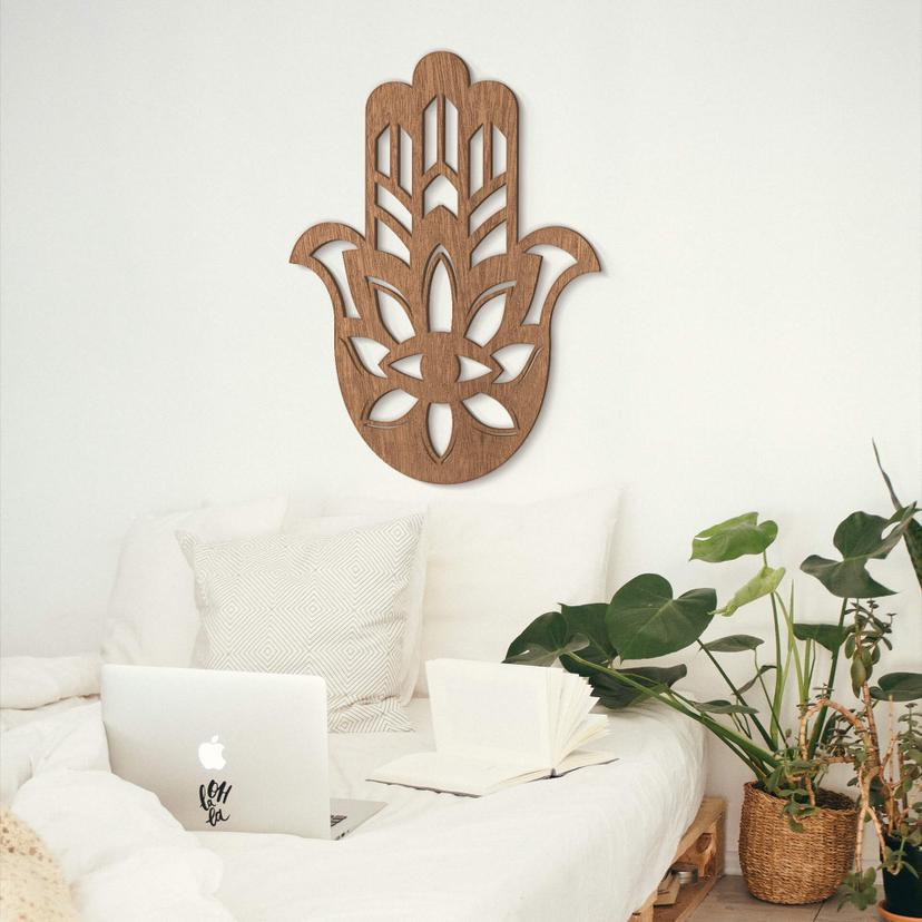 Decoración en madera caoba - Mano Yoga Hamsa