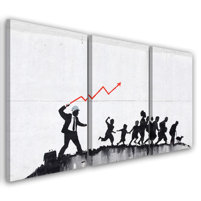 3 stykke lærredstryk, vægmaleri Banksy Graffiti