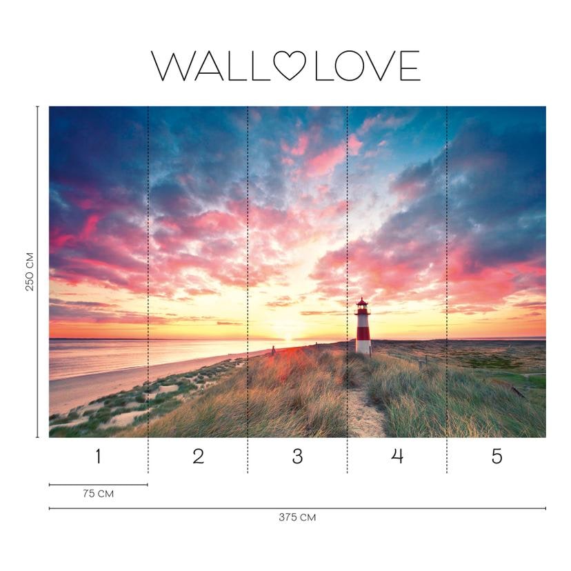 Carta da parati Fotomurale tramonto rosa blu - Carta da parati in tessuto non tessuto 3,75 m x 2,50