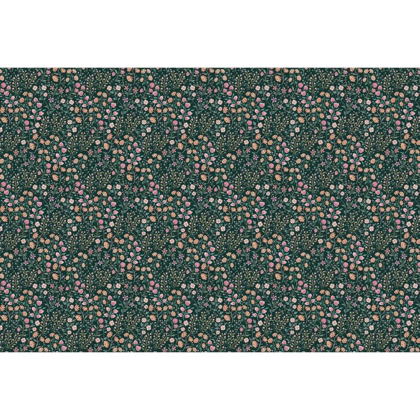 Fototapet med blommönster - Ängsblommor vintage - Mörkgrön - Bloomery Decor