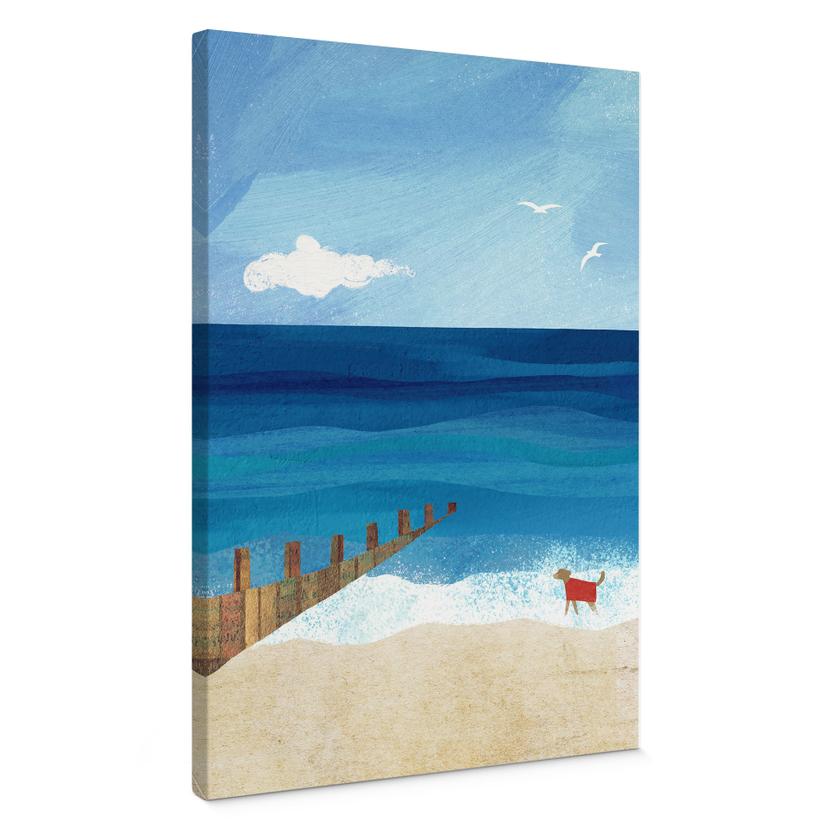 Canvas schilderij Zomerstrand met hond aan zee - Rivers