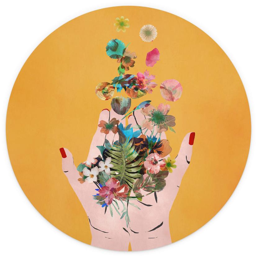 Fotomurale tondo Treechild - Colorful flowers in Frida's hands - carta da parati in tessuto non tess